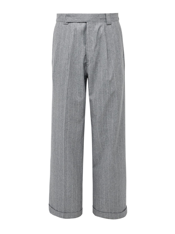 Photo: Kaptain Sunshine - Tapered Pleated Striped Wool-Flannel Suit Trousers - Gray