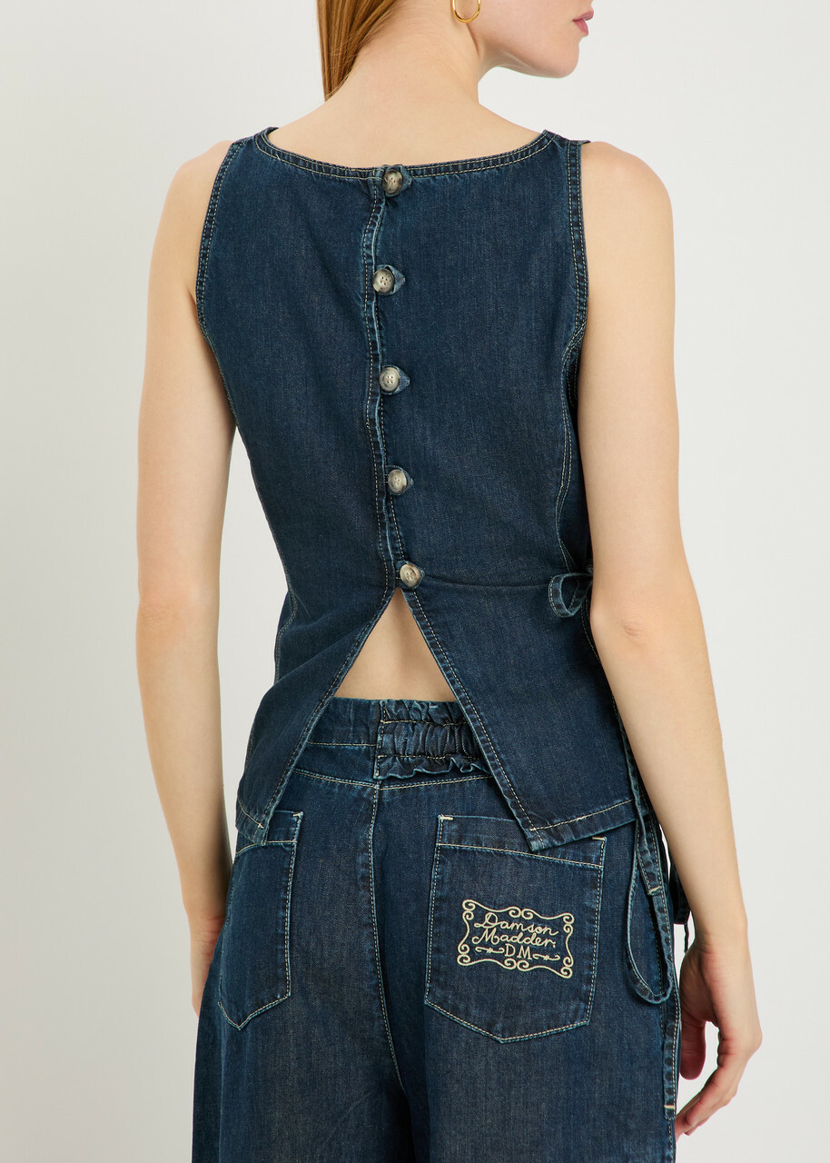 Damson Madder Maxime Ruffled Denim top Indigo