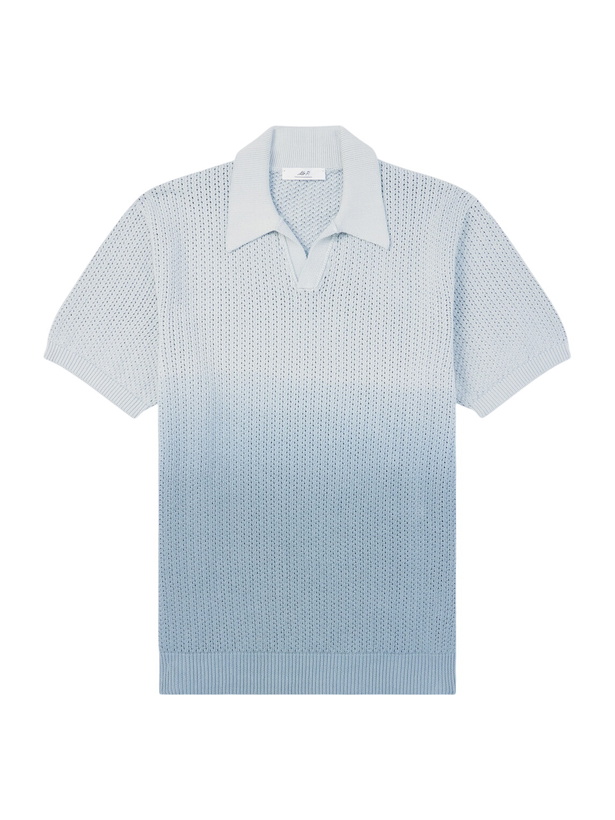 Photo: Mr P. - Open-Collar Knitted Organic Cotton Polo Shirt - Blue