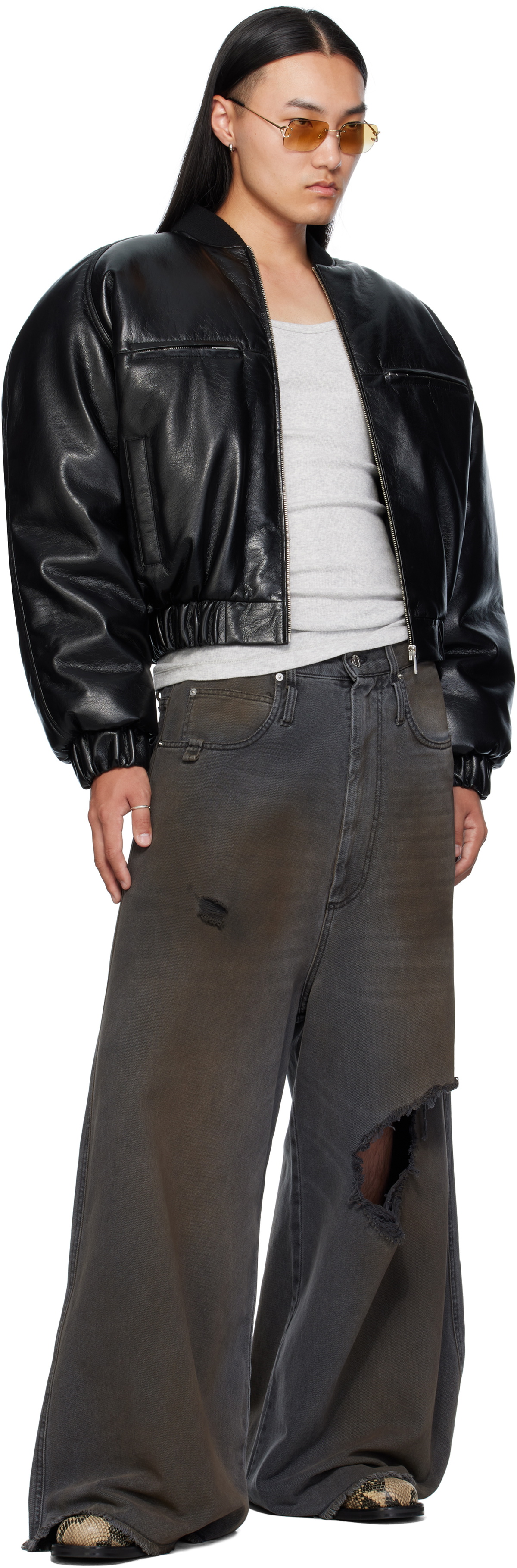 LU'U DAN Black Riot Faux-Leather Bomber Jacket