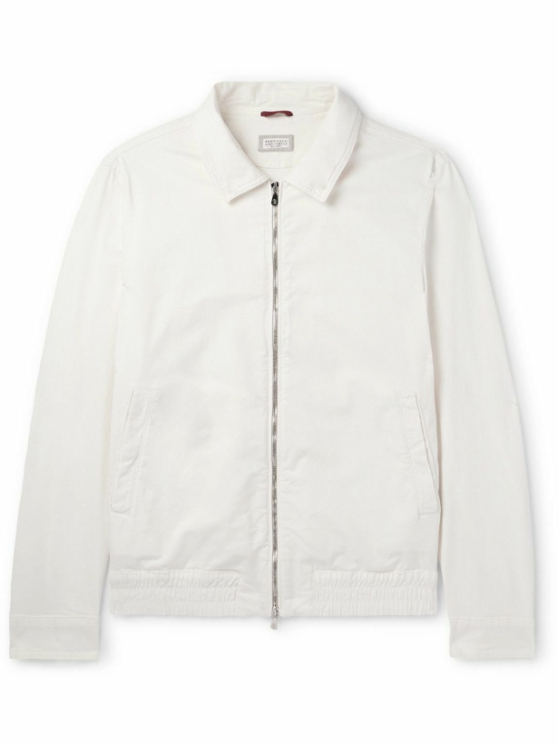 Photo: Brunello Cucinelli - Slim-Fit Cotton-Blend Harrington Jacket - White