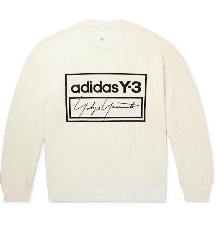 Photo: Y-3 - Oversized Logo-Jacquard Ribbed Cotton-Blend Sweater - Neutrals