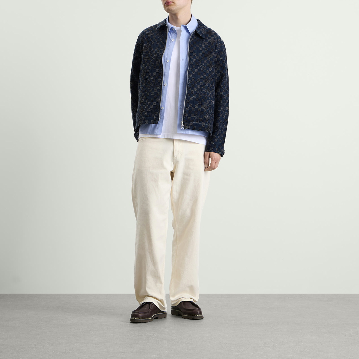 Folk Men's Signal Blouson Jacket in Indigo Mix Checkerboard