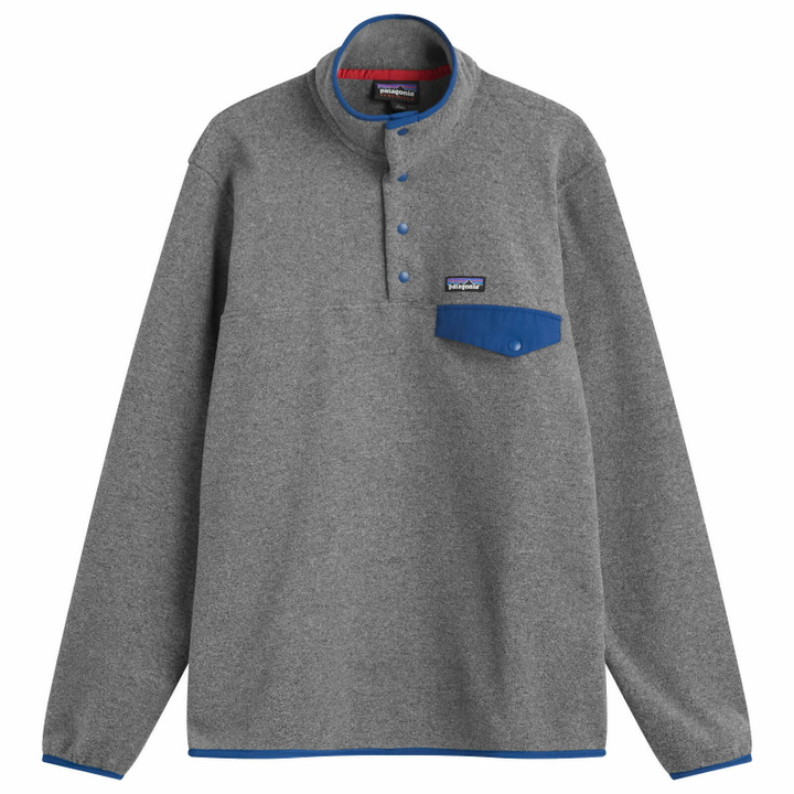 Photo: Patagonia Men's Lightweight Synchilla Snap-T Pullover in Nickel/Clement Blue