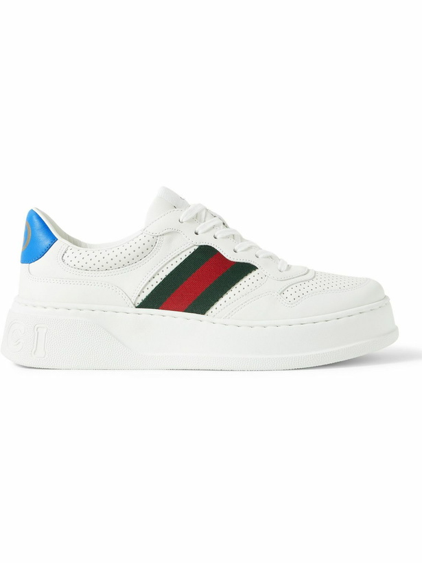 Photo: GUCCI - Webbing-Trimmed Leather Sneakers - White