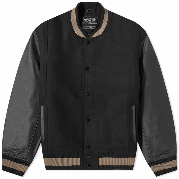 Photo: FrizmWORKS Men's Leather Varsity Jacket in Black