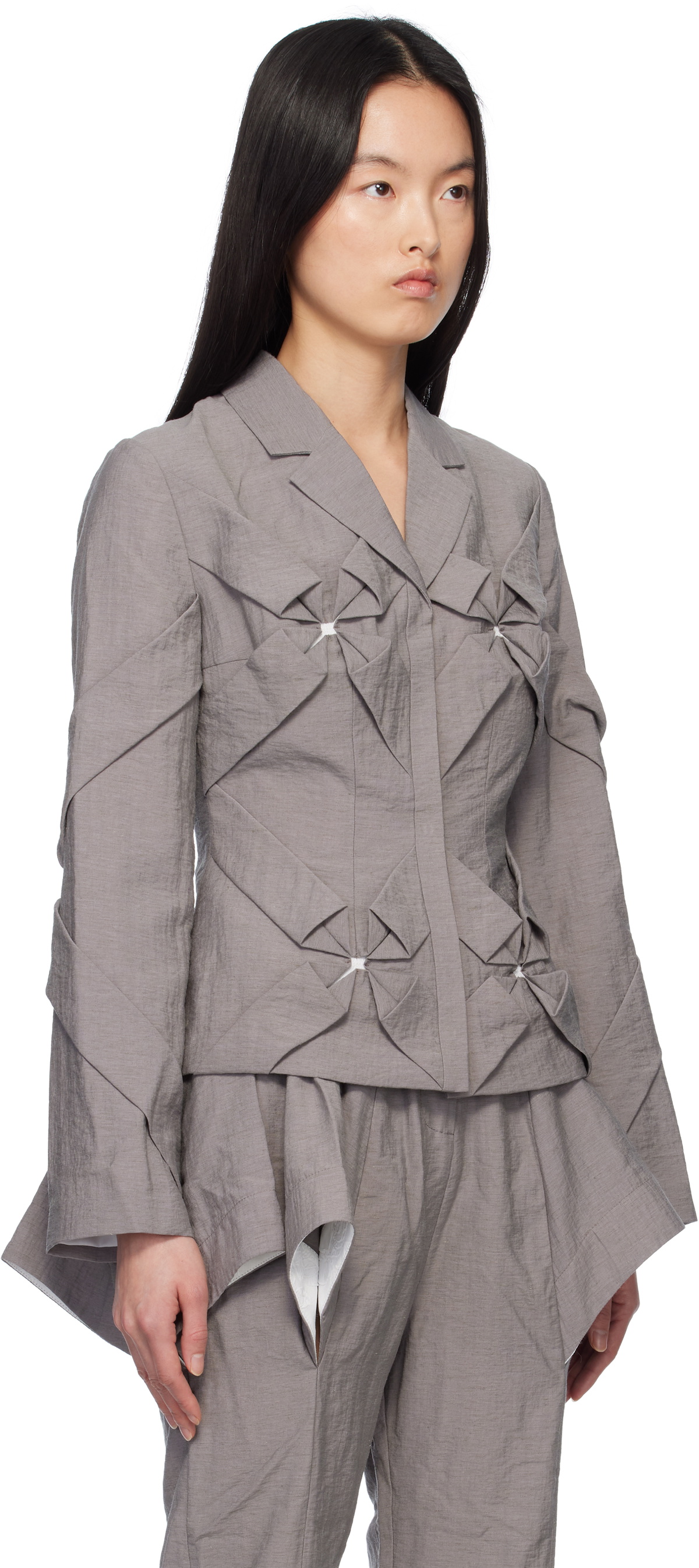 J.Kim Gray Smocked Flower Blazer