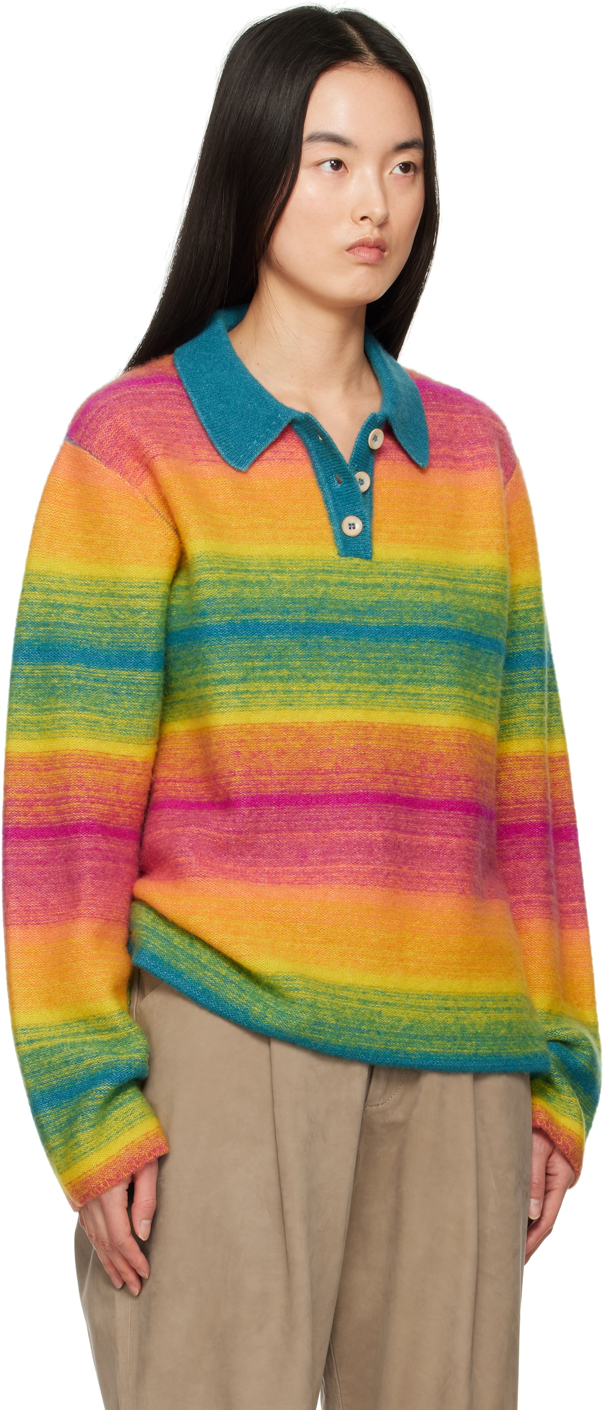 The Elder Statesman Multicolor Blurry Stripe Rugby Polo