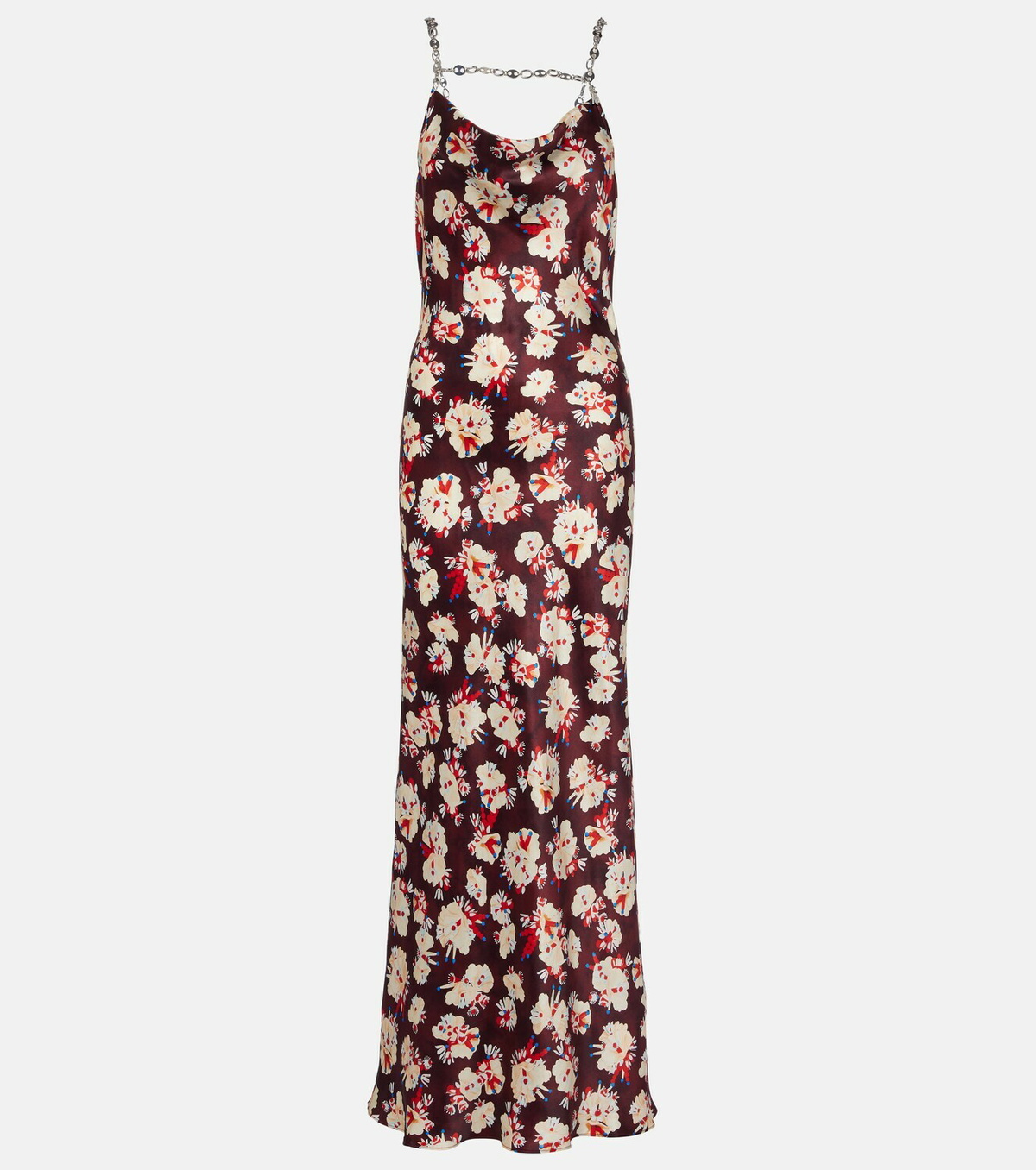 Rabanne Chain-detail floral silk maxi dress