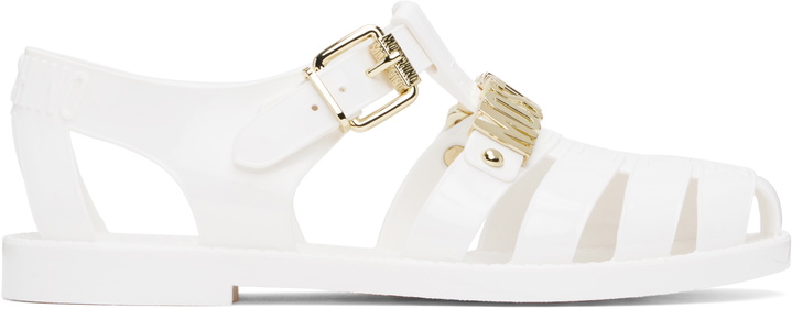 Photo: Moschino White Jelly Lettering Logo Sandals