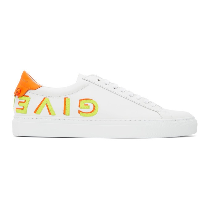 Photo: Givenchy White and Orange Reverse Logo Urban Knots Sneakers