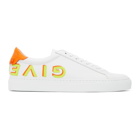 Givenchy White and Orange Reverse Logo Urban Knots Sneakers