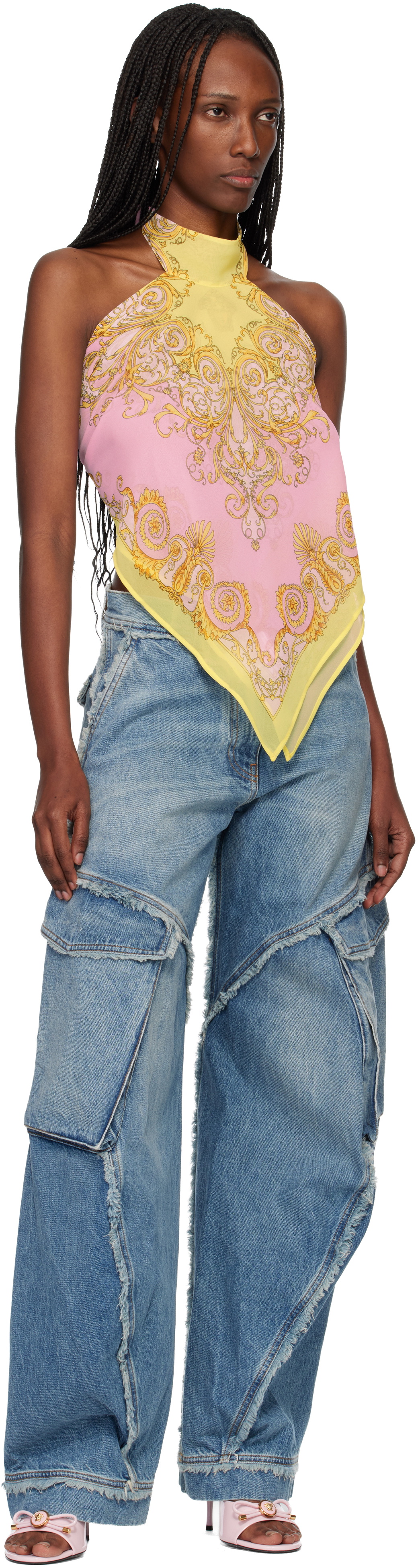Versace Yellow & Pink Printed Cover-Up Foulard Top