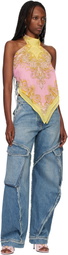Versace Yellow & Pink Printed Cover-Up Foulard Top