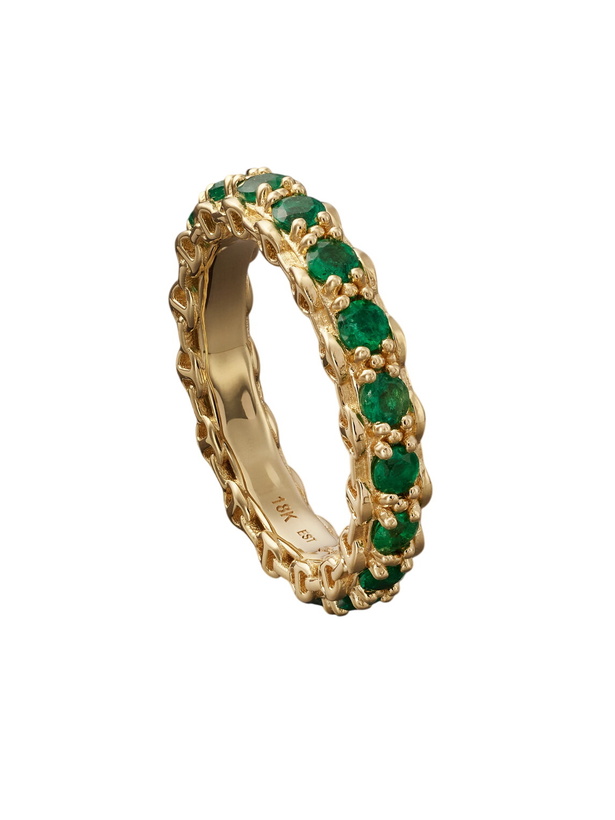 Photo: HOORSENBUHS - 3mm Infinite 18-Karat Gold Emerald Ring - Green