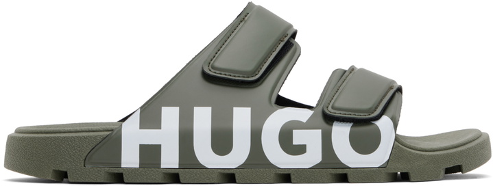 Photo: Hugo Khaki Logo Double Touch-Closure Straps Sandals