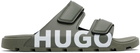 Hugo Khaki Logo Double Touch-Closure Straps Sandals