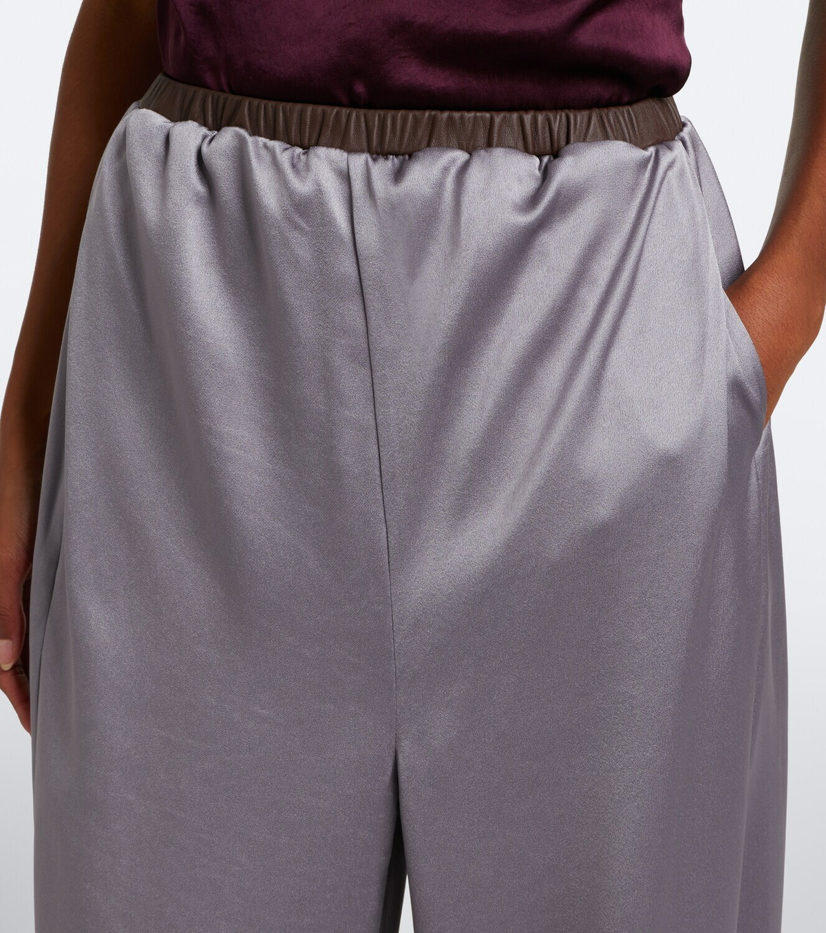 Jacques Wei Leather-trimmed satin wide-leg pants