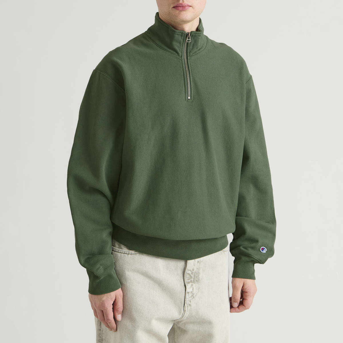 Champion Men's Reverse Weave Half Zip Sweatshirt in Green