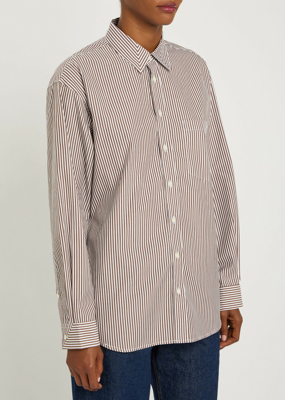 B Sides Nolan Striped Cotton-poplin Shirt Brown