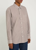 B Sides Nolan Striped Cotton-poplin Shirt Brown