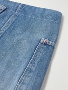 Greg Lauren - Tapered Cropped Frayed Patchwork Drawstring Jeans - Blue