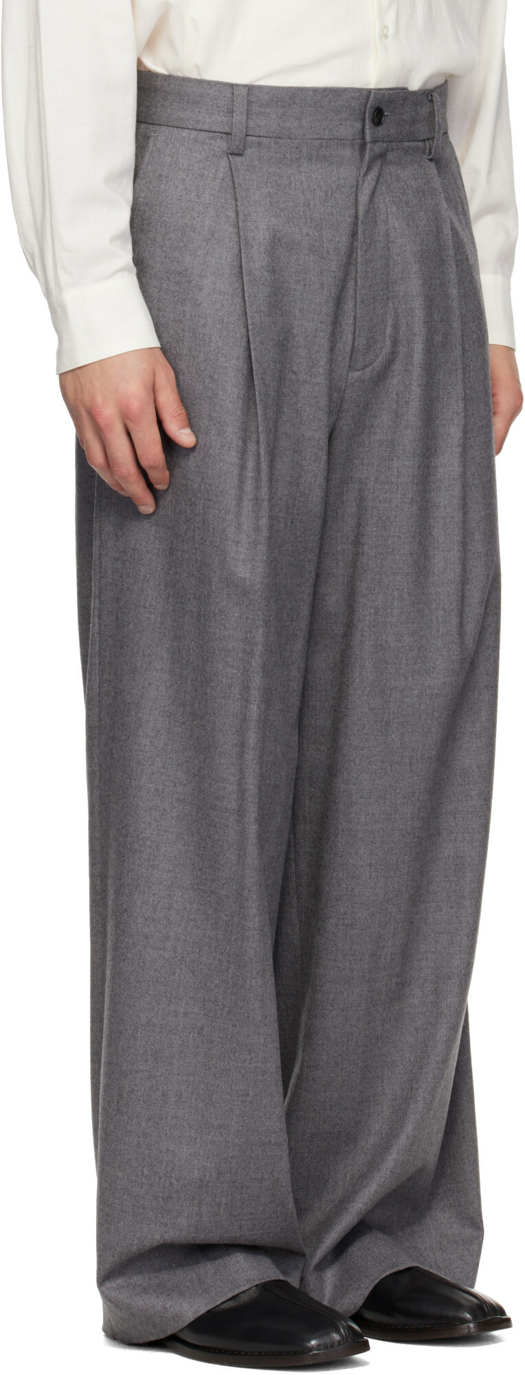 ssstein Gray Wool Flannel Extra Wide Trousers