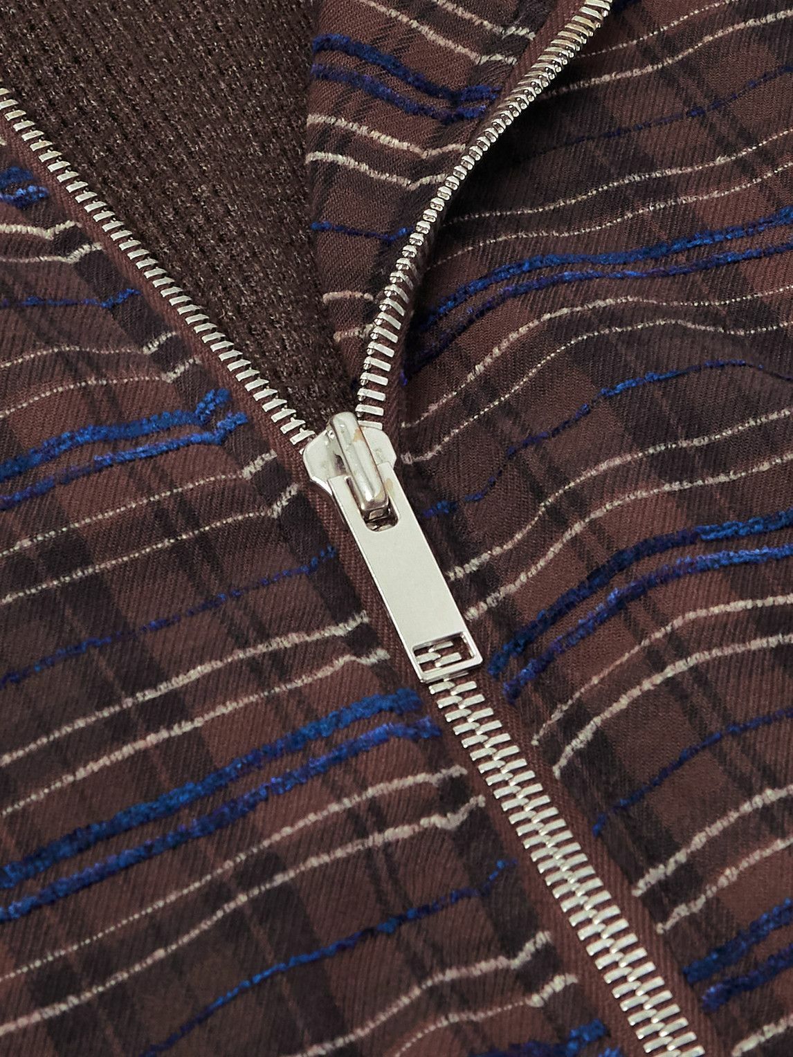424 - Striped Cotton-Blend Flannel Zip-Up Hoodie - Brown 424