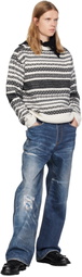 Andersson Bell White & Black Nordic Crewneck Sweater