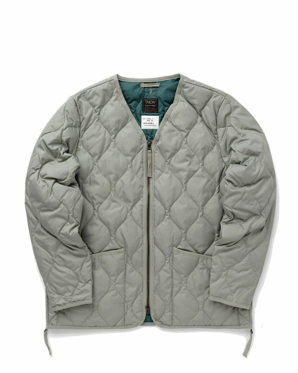 Photo: Taion Military Zip V Neck Down Jacket Green - Mens - Down & Puffer Jackets