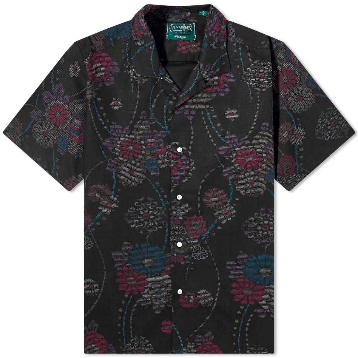 Gitman Vintage Men's Floral Waffle Camp Shirt in Black