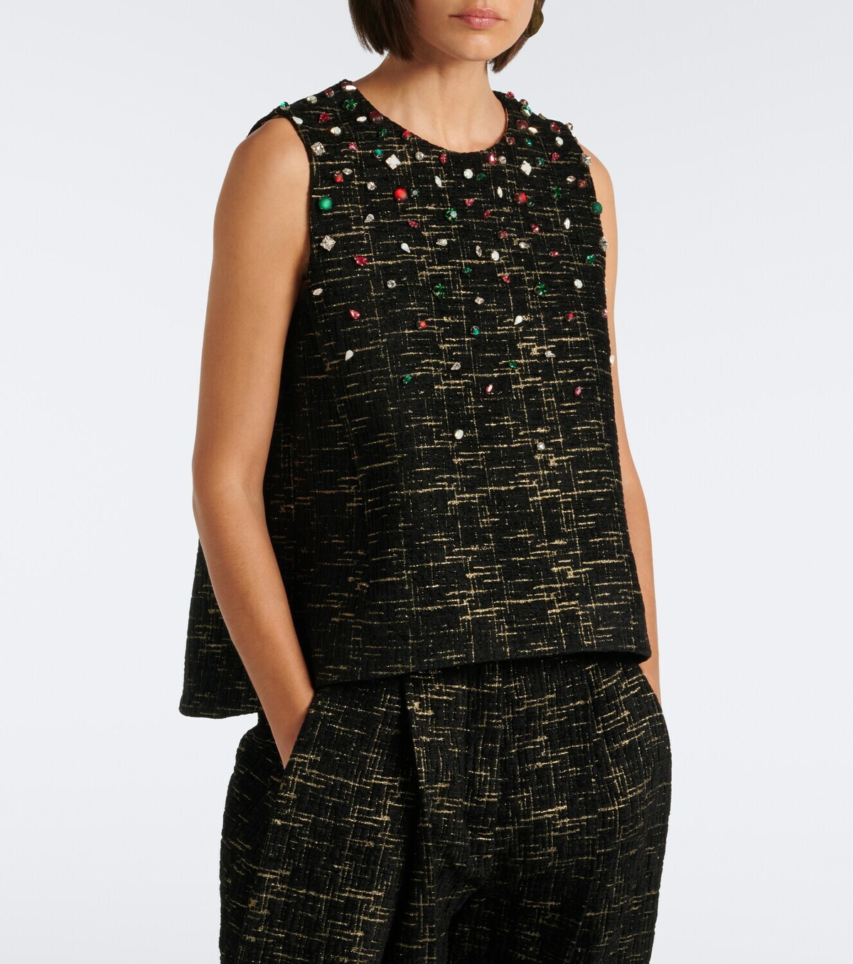 La DoubleJ La Scala embellished bouclé Lurex® top