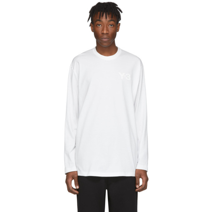 Y-3 White Logo Long Sleeve T-Shirt Y-3