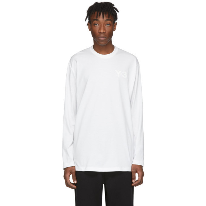 Photo: Y-3 White Logo Long Sleeve T-Shirt