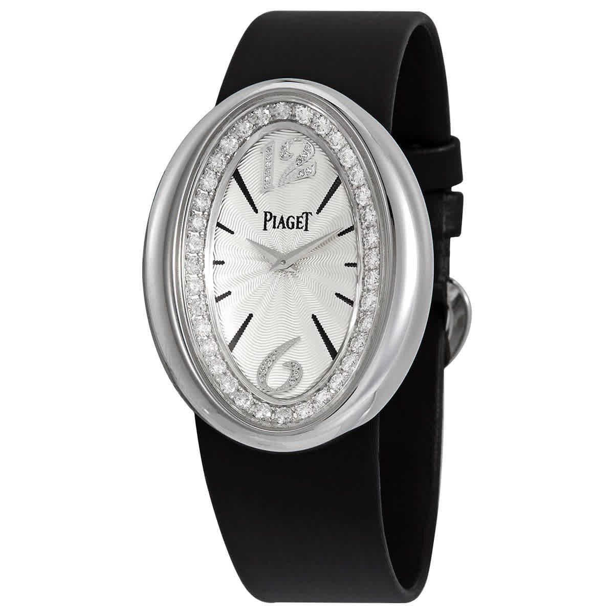 Piaget Limelight Magic Hour Silver Dial 18kt White Gold Diamond Black Satin Ladies Watch G0A32099