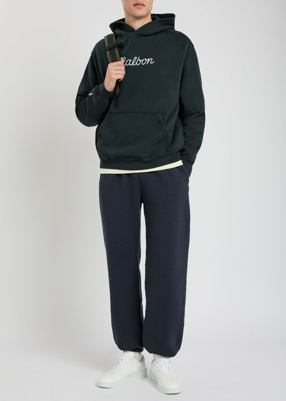 Malbon Feque Logo-embroidered Hooded Cotton Sweatshirt Navy