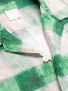 120% - Camp-Collar Checked Linen Shirt - Green