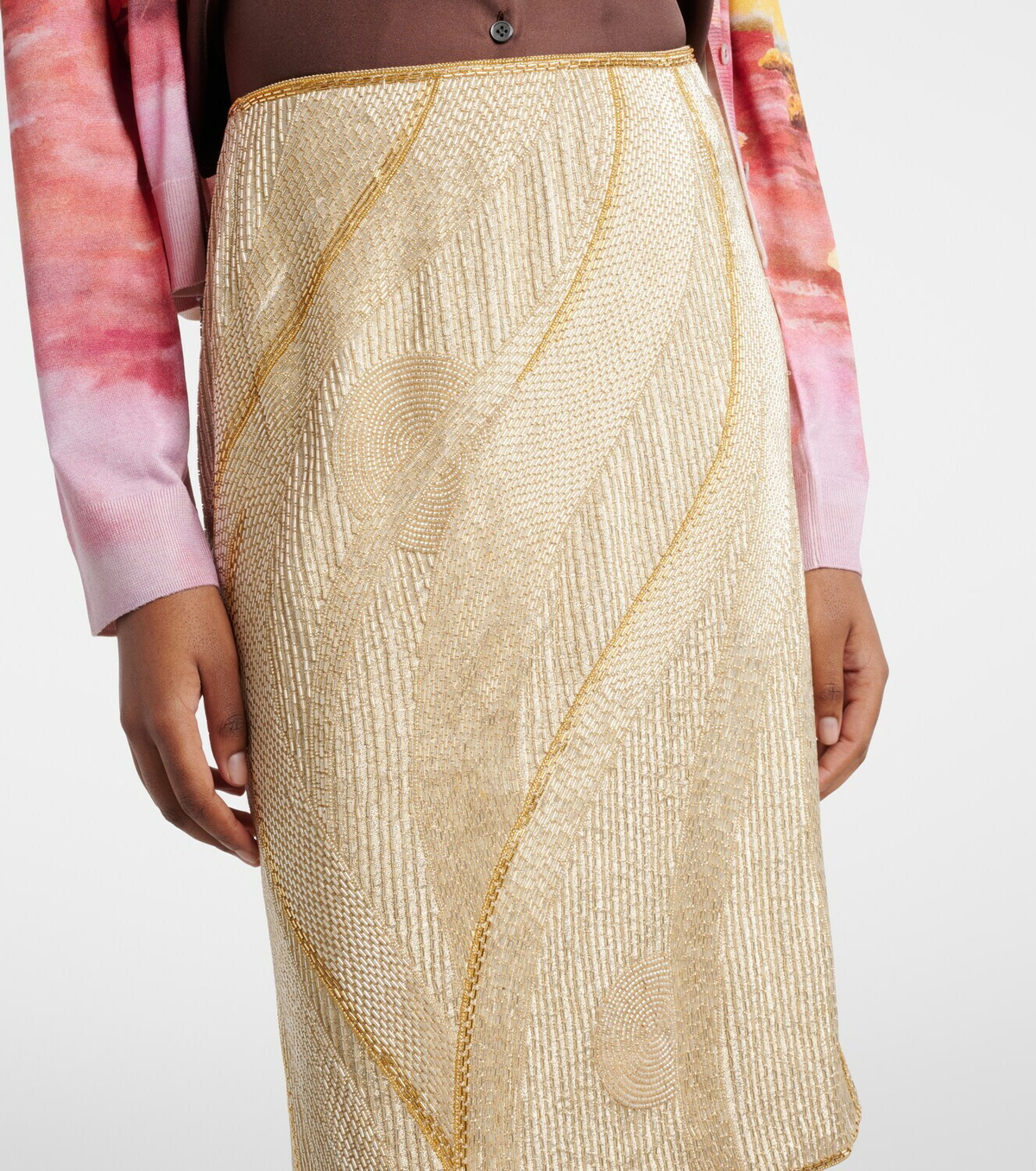 Versace Embellished crêpe de chine midi skirt