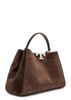 Tory Burch Eleanor T-logo Suede top Handle bag - Dark Brown - One Size