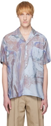 YOKE Blue Flower Printed Open Collar Shirt
