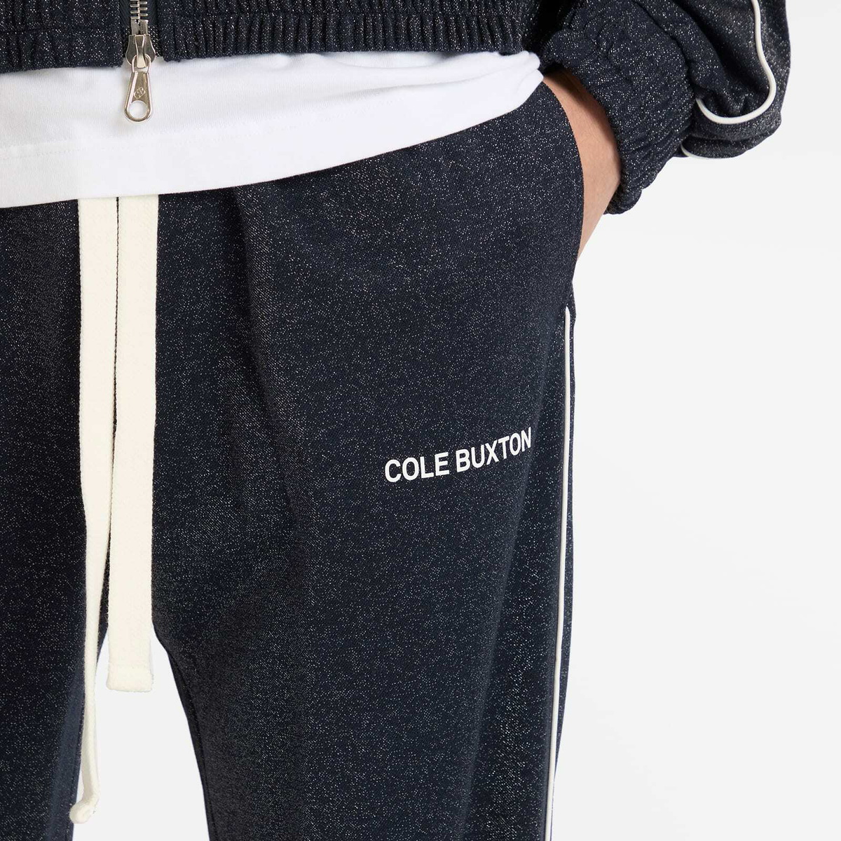 Cole Buxton Men's Glitter Piped Track Pant in Navy