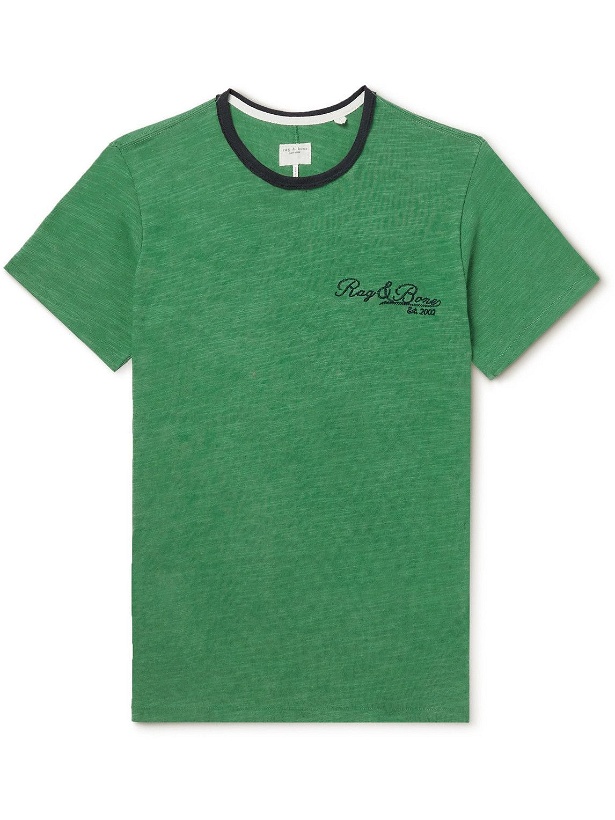 Photo: Rag & Bone - Varsity Flame Logo-Embroidered Cotton-Jersey T-Shirt - Green