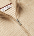 Brunello Cucinelli - Slim-Fit Ribbed Mélange Cashmere Zip-Up Sweater - Neutrals