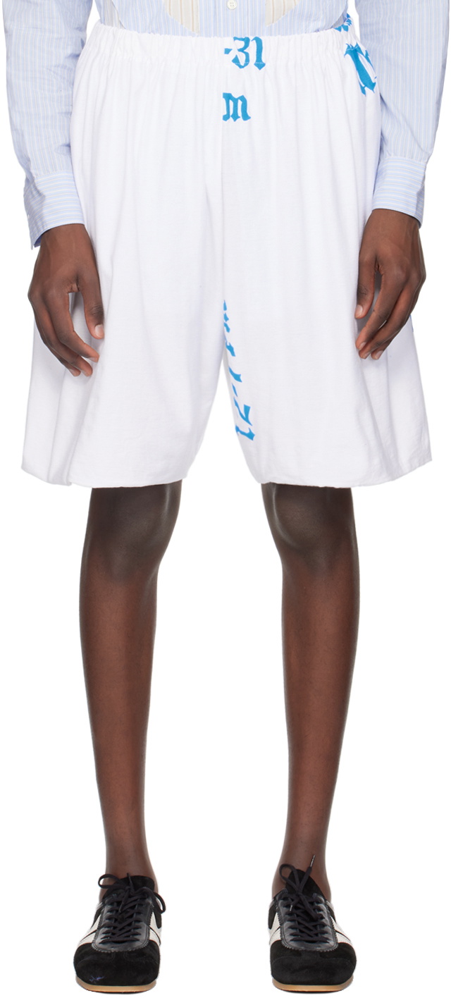 SC103 White Graphic Shorts