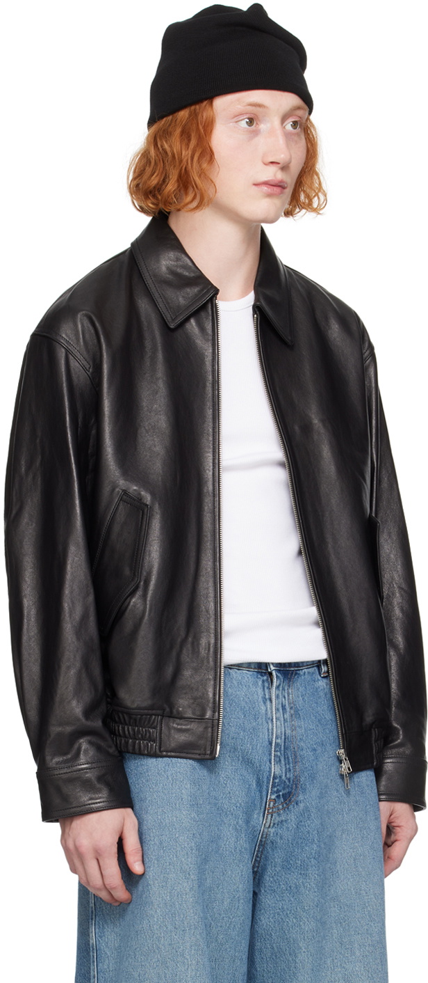 Dunst Black Spread Collar Leather Jacket
