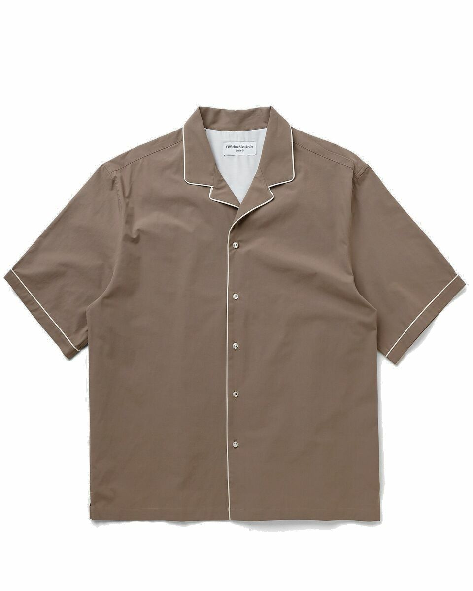 Photo: Officine Générale Eren Shortsleeve Shirt Pip Itl Pce Dye Co Pop Brown - Mens - Shortsleeves