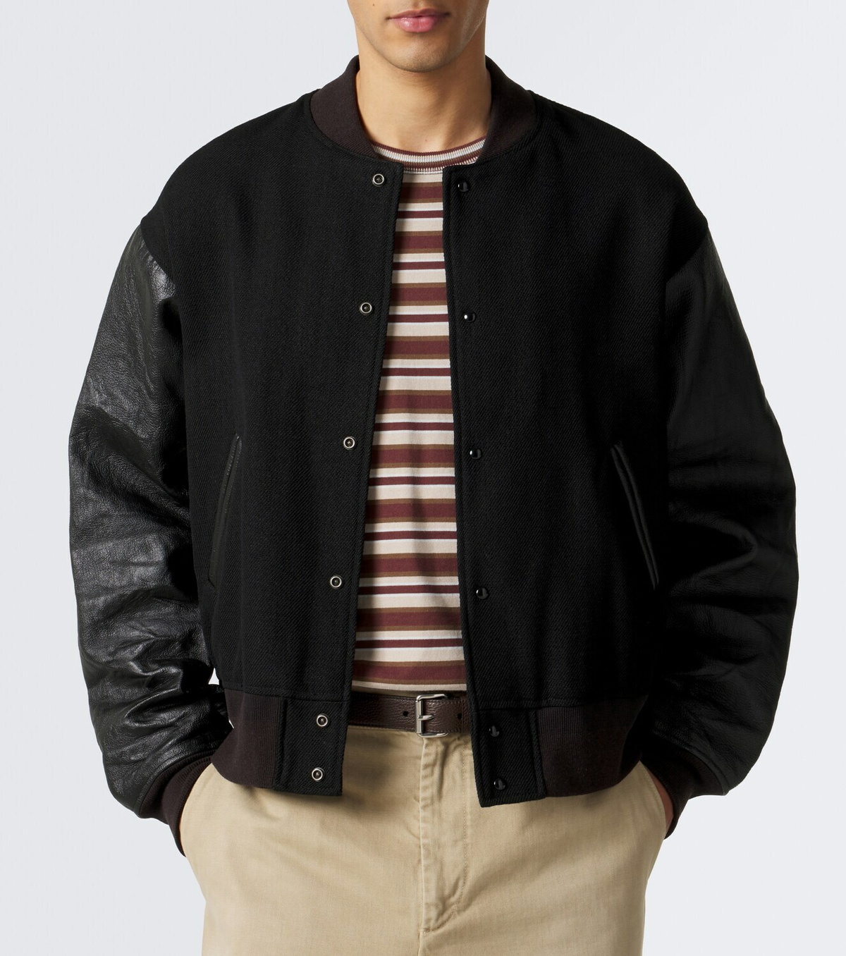 Visvim Wool, linen, and leather varsity jacket