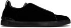 ZEGNA Black Velvet Triple Stitch Sneakers