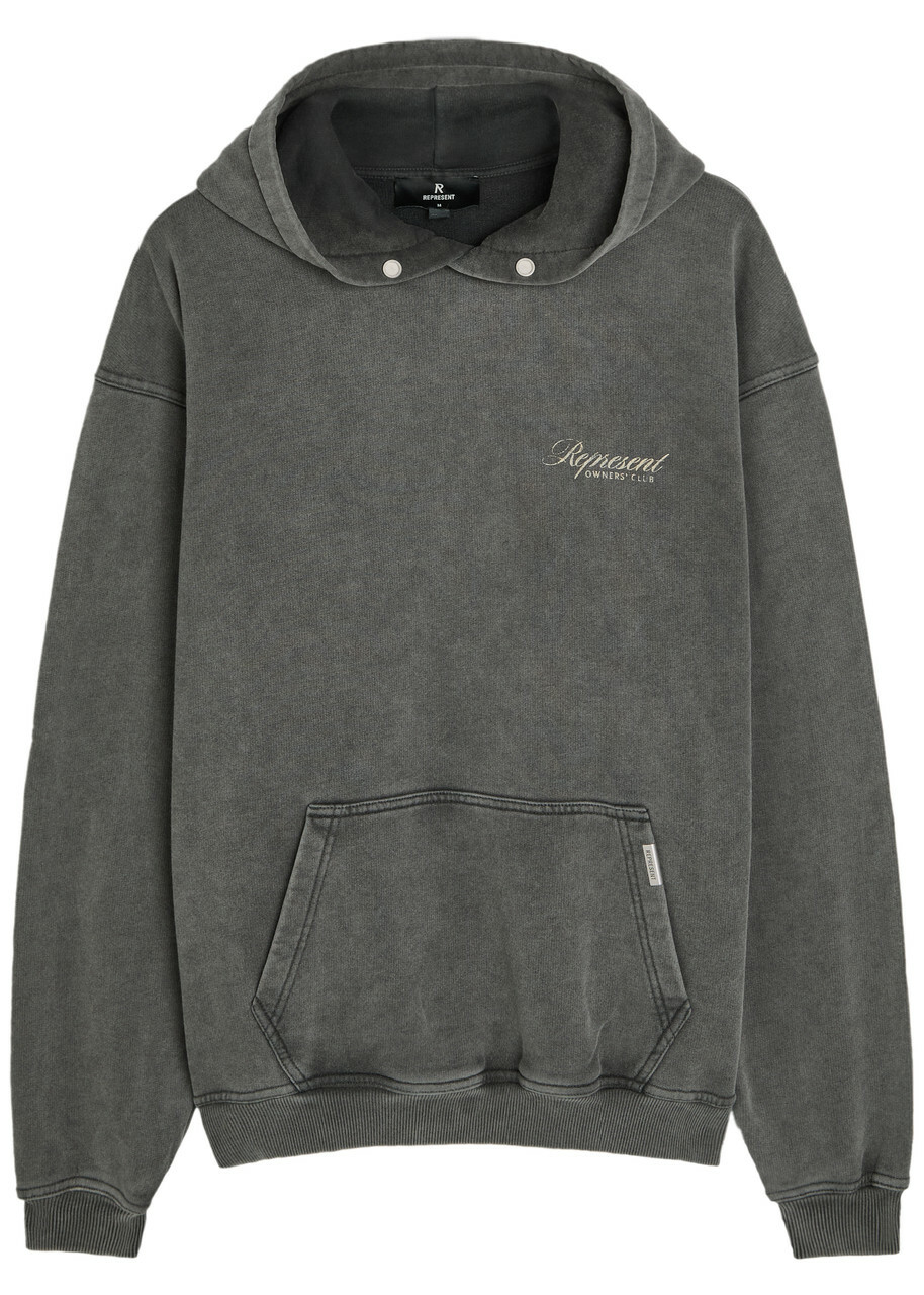 Represent Owners Club Script Hooded Cotton Sweatshirt Dark Grey