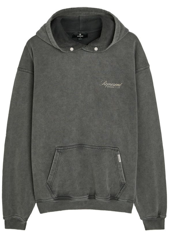 Photo: Represent Owners Club Script Hooded Cotton Sweatshirt Dark Grey
